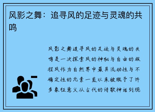 风影之舞：追寻风的足迹与灵魂的共鸣